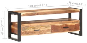 Móvel de TV 120x35x45 cm madeira maciça c/ acabamento a mel