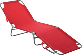 Outsunny Espreguiçadeira Dobrável para Tomar Sol com Encosto Reclinável em 5 Níveis, 187x55x24cm, Vermelho | Aosom Portugal