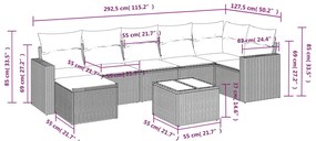 8 pcs conjunto sofás de jardim com almofadões vime PE preto