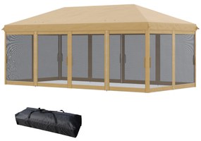 Outsunny Tenda para Festas 6x3 m Tenda de Jardim com 6 Mosquiteiros Bolsa de Transporte e Estrutura de Aço para Campismo Festas Bege