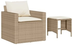 4 pcs conjunto de sofás para jardim c/ almofadões vime PE bege