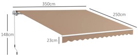 Toldo Manual Retrátil 350x250 cm para Varanda com Manivela de Metal Impermeável e Anti-UV para Jardim Janelas Castanho