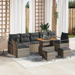 Conjunto de Sofá de Jardim em 10 Peças com Almofadas Cinza Vime Poliés