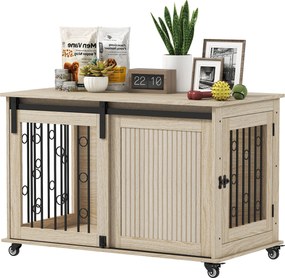 Móvel Gaiola para Cães com Rodas 2 Portas com Fecho para Cães Médios e Grandes 100x56x65 cm Carvalho