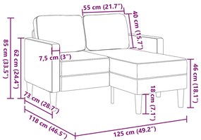 Sofá 2 lugares com Chaise em L 125 cm couro artificial creme