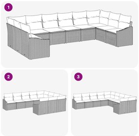 Conjunto de Sofá de Jardim com 10 Peças e Almofadas Bege em Rattan Sin