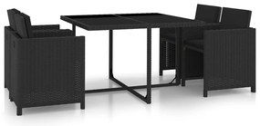5 pcs conjunto jantar exterior com almofadões vime PE preto