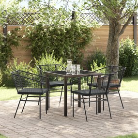 vidaXL Conjunto de Jantar de Jardim de 5 Peças com Almofadas em Rattan Sintético Preto