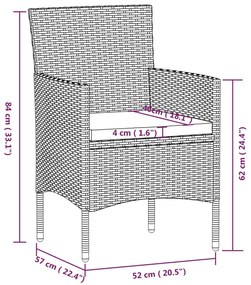 9 pcs conjunto de jantar para jardim com almofadões preto