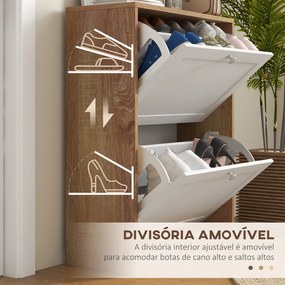 Sapateira Estreita com 2 Portas Prateleiras Ajustáveis para 12 Pares de Sapatos 60x24,5x75,5 cm Mdeira e Branco