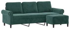 Sofá de 3 lugares com apoio de pés 180 cm veludo verde-escuro