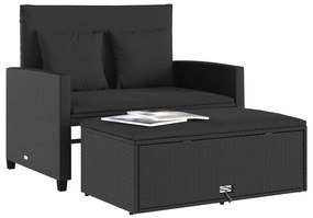 Sofá de jardim com almofadões 2 lugares vime PE preto