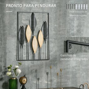 Decoração de Parede de Metal de Folhas de Banana 3D Arte de Parede Suspensa para Sala de Estar Dormitório Escritório 50x70cm Preto e Bege