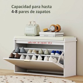 Banco Sapateira Móvel Sapateira Estreito com Assento Estofado Caixa Rebatível e Painel de Ripas 80x26x47,5 cm Branco