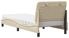 Cama com colchão 90x190 cm tecido cor creme