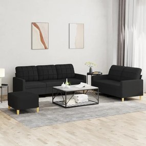3201318 vidaXL 3 pcs conjunto de sofás com almofadões tecido preto
