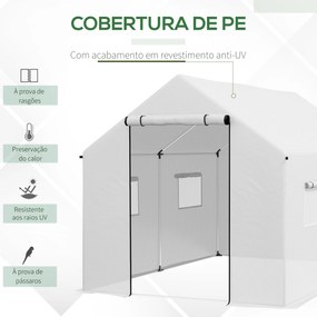 Estufa tipo Túnel 2x3x2 m Estufa de Exterior com 4 Janelas de Malha e Porta com Fecho de Correr Estufa para Cultivos Anti UV Branco