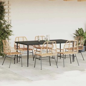 Conjunto jantar jardim 7 peças vidro vime PE castanho