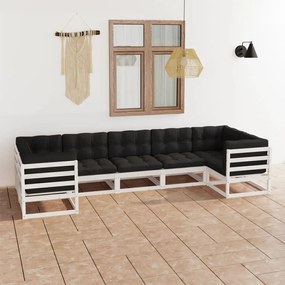 vidaXL 7 pcs conj. lounge de jardim c/ almofadões pinho maciço branco