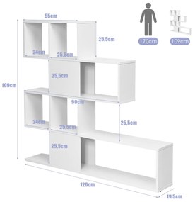 Estante de canto de 5 camadas, estante moderna estilo escada 120 x 19,5 x 109 cm branca