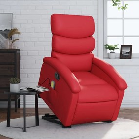 Poltrona reclinável elevatória elétrica couro artif. vermelho