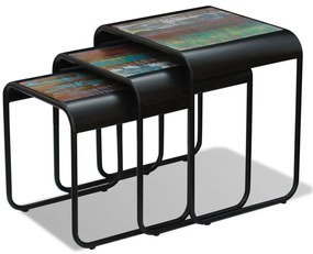 Mesas de encastrar 3 pcs madeira reciclada maciça