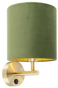Candeeiro de parede elegante dourado com abajur em veludo verde - Matt Moderno