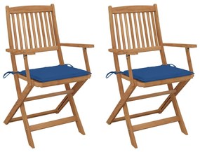 vidaXL Cadeiras de jardim dobráveis c/ almofadões 2 pcs acácia maciça