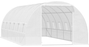Outsunny Estufa Tipo Túnel 800x300x200cm com 12 Janelas e Porta Enrolável Cobertura de PE 140g/m² e Aço para Cultivo de Plantas Verduras Branco