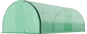Estufa de jardim tipo túnel 6 x 3 x 2 m, 18 m², 8 janelas, 2 portas articuladas, lona de PE, estrutura em ferro galvanizado verde