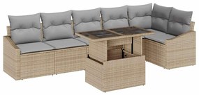 Conjunto de Sofá de Jardim 7 Peças com Almofadas Bege em Rattan
