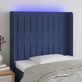 Cabeceira de cama c/ luzes LED tecido 83x16x118/128 cm azul