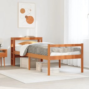vidaXL Estrutura cama c/ cabeceira 90x190 cm pinho maciço castanho-mel