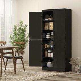Armário de cozinha 76 x 40 x 176,7 cm, com 4 portas, 6 níveis e prateleiras ajustáveis, preto