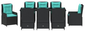 Conjunto de Jantar de Jardim de 9 Peças em Rattan PE Preto