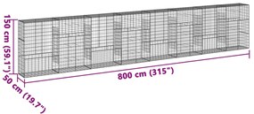 Cesto gabião com cobertura 800x50x150 cm ferro galvanizado