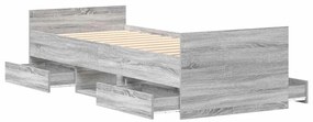 Estrutura de cama c/ painéis de cabeceira e pés cinzento sonoma