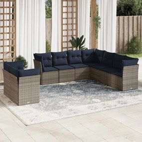 vidaXL 9 pcs conjunto sofás p/ jardim c/ almofadões vime PE cinzento