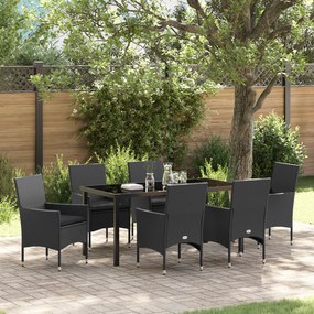 vidaXL Conjunto de Jantar de 7 Peças com Almofadas Polirattan Preto