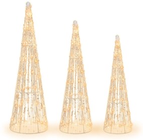 Conjunto de 3 árvores de Natal pré-iluminadas em forma de cone com correntes de estrelas 62/72/81cm