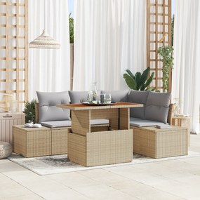 Conjunto de Sofá de Jardim de 5 Peças com Almofadas Bege em Rattan Pol