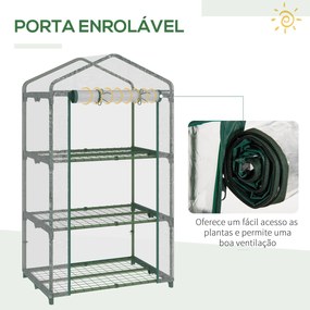 Outsunny Estufa de Jardim com 3 Prateleiras Metálicas e Porta Enroláve