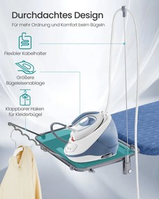 Tábua de engomar com suporte para cabos 146,8 x 42,3 x 66-90 cm azul-escuro e cinza-claro