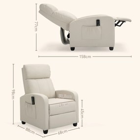 Poltrona de Massagem Relax Reinclinável com Controle Remoto 2 Zonas de Massagem 68x88x98 cm Creme