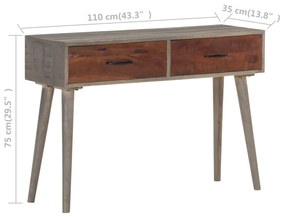 Mesa consola 110x35x75 cm mangueira maciça áspera cinzento