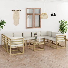 vidaXL Conj. lounge de jardim 10 pcs com almofadões pinho impregnado