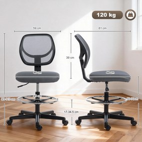 Cadeira de escritório ergonómica, com apoio para os pés, cadeira de desenho em malha, altura ajustável, cinzento escuro