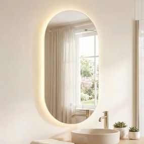 Espelho 80x50 cm ovalado iluminado de parede para casa de banho com retroiluminação LED 3 modos de cor ajustável antiembaciamento vidro temperado HD s