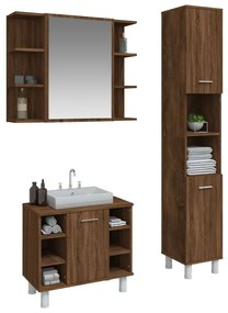 3 pcs conjunto móveis WC derivados de madeira carvalho castanho