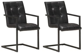 vidaXL Cadeiras de jantar cantilever 2 pcs couro genuíno preto